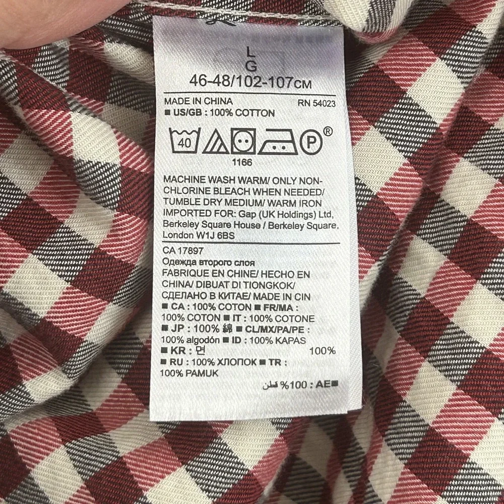 Banana Republic Button Down‎ Shirt Mens L Red Wht Blk Camden Fit Non-Iron Check
